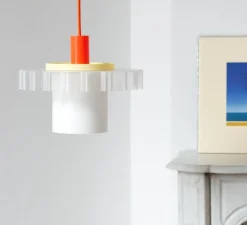 Suspension, Gigi n°1, câble orange, blanc, jaune pastel, Ø28cm, H21,5cm - Warren & Laetitia pour Nedgis