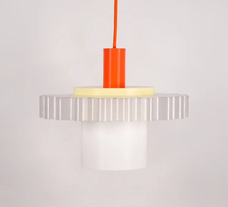 Suspension, Gigi n°1, câble orange, blanc, jaune pastel, Ø28cm, H21,5cm - Warren & Laetitia pour Nedgis