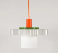 Suspension, Gigi n°1, câble orange, blanc, vert kaki, Ø28cm, H21cm - Warren & Laetitia