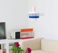 Suspension, Gigi n°3, câble rose, rose, bleu, blanc, Ø28cm, H14,5cm - Warren & Laetitia