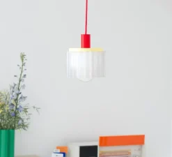 Suspension, Gigi n°2, câble rouge, jaune, blanc, Ø18cm, H19cm - Warren & Laetitia