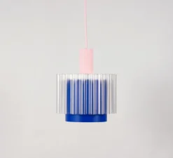 Suspension, Gigi n°4, câble rose, bleu, transparent, Ø18cm, H21cm - Warren & Laetitia