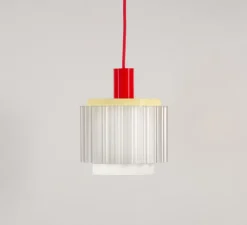 Suspension, Gigi n°4, câble rouge, jaune, blanc, Ø18cm, H21cm - Warren & Laetitia