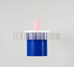 Suspension, Gigi n°1, câble rose, bleu, blanc, Ø28cm, H21,5cm - Warren & Laetitia