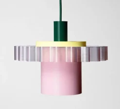 Suspension, Gigi n°1, câble vert forêt, jaune, rose, Ø28cm, H21,5cm - Warren & Laetitia