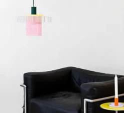 Suspension, Gigi n°1, câble vert forêt, jaune, rose, Ø28cm, H21,5cm - Warren & Laetitia