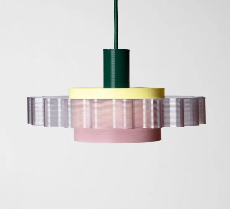 Suspension, Gigi N°3, câble vert forêt, jaune, rose, Ø28cm, H14,5cm - Warren & Laetitia