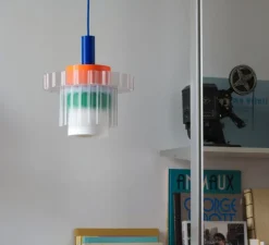 Suspension, Gigi XL n°5, câble bleu, orange, vert, Ø28,5cm, H22,5cm - Warren & Laetitia pour Nedgis