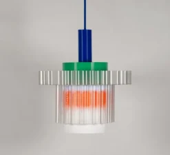 Suspension, Gigi XL n°5, câble bleu, orange, vert, Ø28,5cm, H22,5cm - Warren & Laetitia pour Nedgis