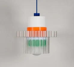 Suspension, Gigi XL n°5, câble bleu, orange, vert, Ø28,5cm, H22,5cm - Warren & Laetitia pour Nedgis
