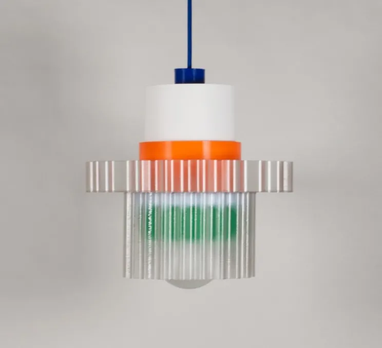 Suspension, Gigi XL n°5, câble bleu, orange, vert, Ø28,5cm, H22,5cm - Warren & Laetitia pour Nedgis