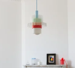 Suspension, Gigi XL n°5, câble bleu, multicolore pastel, Ø28,5cm, H22,5cm - Warren & Laetitia