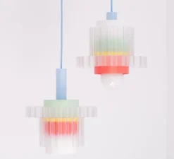 Suspension, Gigi XL n°5, câble bleu, multicolore pastel, Ø28,5cm, H22,5cm - Warren & Laetitia