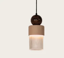 Suspension, Glamm, C1130, métal noir, marbre marron, céramique silhouette, LED, dim, 2700K, 700 lm, Ø12,4cm, H30,2cm - Aromas del Campo