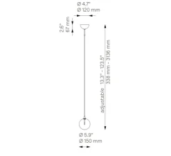 Suspension, Glass Globe 150, laiton brossé, verre transparent, Ø15cm, H15cm - Schwung