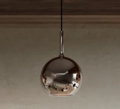 Suspension, Glo Maxi, effet miroir rose doré, rosace noire, on/off, Ø55cm, H80cm - Penta