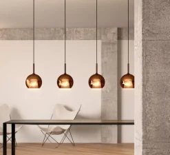 Suspension, Glo medium, effet miroir bronze, rosace blanche, DALI, Câble 4m, Ø25cm, H38cm - Penta