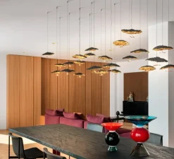 Suspension, Gold Moon, noir, or, tige en cuivre, LED, dim, 2700K, 63 lm, L20cm, H120cm - Catellani & Smith