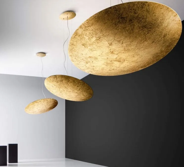 Suspension, Gong, feuille d'or, LED, 3000K, 5155lm, Ø60cm, H6,6cm - Panzeri