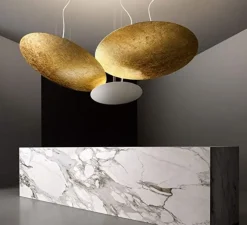 Suspension, Gong, feuille d'or, LED, 3000K, 5155lm, Ø60cm, H6,6cm - Panzeri