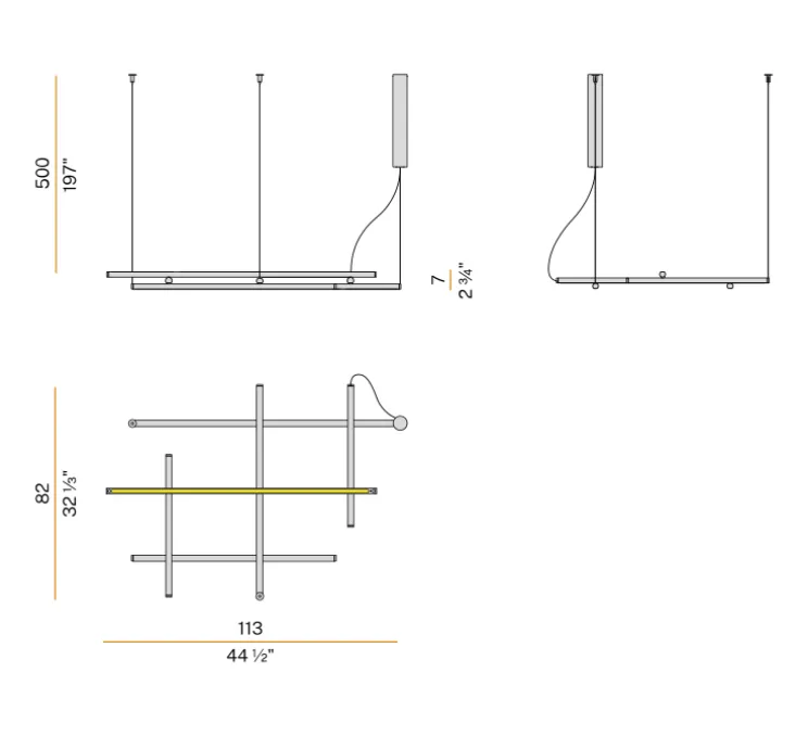 Suspension, Hilow, émission élevée, titane, LED, 2700K, 5045lm, L113cm, H7cm - Panzeri