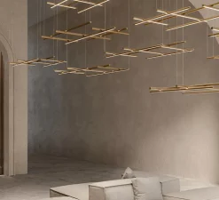 Suspension, Hilow, émission élevée, laiton satiné, LED, 2700K, 5045lm, L113cm, H7cm - Panzeri