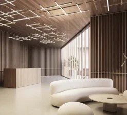 Suspension, Hilow, émission élevée, laiton satiné, LED, 2700K, 5045lm, L113cm, H7cm - Panzeri