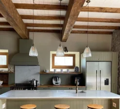 Suspension, Holophane, transparent, laiton antique, Ø20cm, H30cm - Mullan Lighting