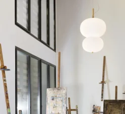 Suspension, Ilargi Doble, bois, blanc, LED, dim, 2700k, 1833 lm, Ø39,5cm, H67cm - LEDs C4