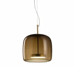 Suspension, Jube SP S, verre fumé marron, laiton, LED, dim, 2700K, 1200 lm, Ø18cm, H17cm - Vistosi