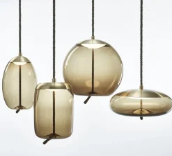 Suspension, Knot Cilindrio S, marron, laiton, LED, L18cm, H28cm - BROKIS