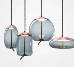 Suspension, Knot Uovo, gris fumé, cuivre, H48cm Ø30cm- Brokis