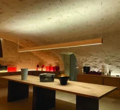 Suspension, L 120, chêne, LED, DALI, microprisme, 2700K, 2240 lm, L200cm, H12cm - Tunto