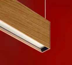 Suspension, L 120, chêne, LED, DALI, microprisme, 2700K, 2240 lm, L200cm, H12cm - Tunto