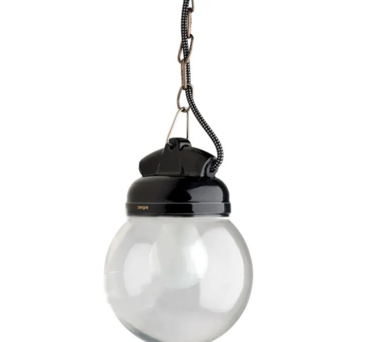 Suspension, Lampe étanche pure porcelaine, noir, Ø14,5cm, H13cm - ZANGRA