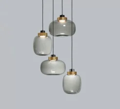 Suspension, Legier 557.24, verre fumé, laiton, IP40, LED, 2700K, 1200lm, Ø35cm, H28cm - Tooy