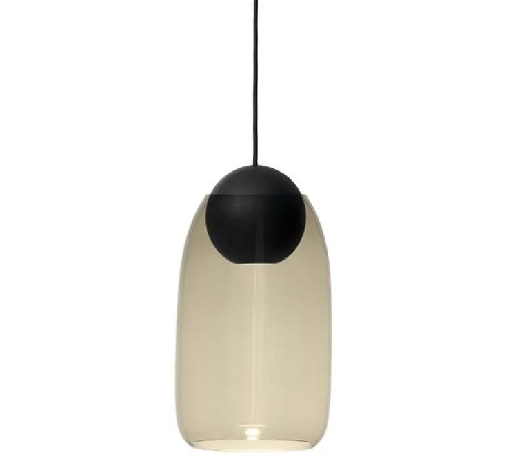 Suspension, Liuku, verre fumé, bois, noir, Ø19,5cm, H34,5cm - Mater