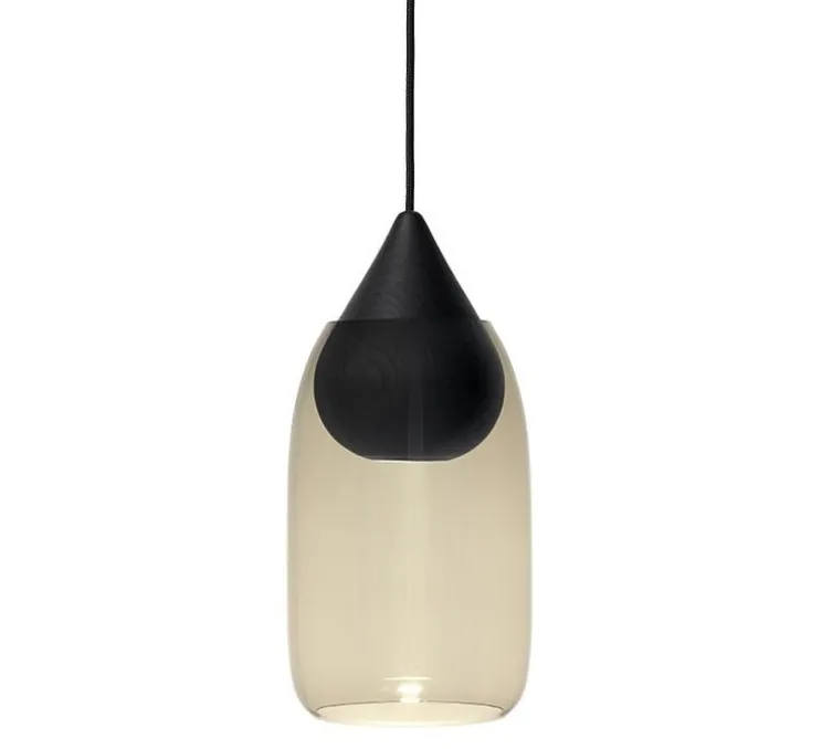 Suspension, Liuku, verre fumé, bois, noir, Ø19,5cm, H40,5cm - Mater