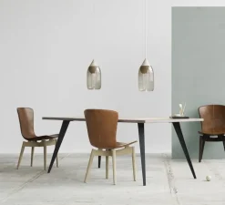 Suspension, Liuku, verre fumé, bois, Ø19,5cm, H40,5cm - Mater