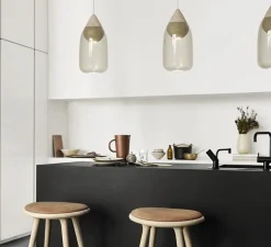 Suspension, Liuku, verre fumé, bois, Ø19,5cm, H40,5cm - Mater