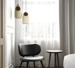 Suspension, Liuku, verre transparent, bois, Ø19,5cm, H34,5cm - Mater