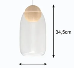 Suspension, Liuku, verre transparent, bois, Ø19,5cm, H34,5cm - Mater