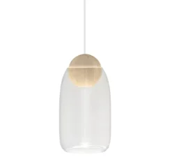Suspension, Liuku, verre transparent, bois, Ø19,5cm, H34,5cm - Mater