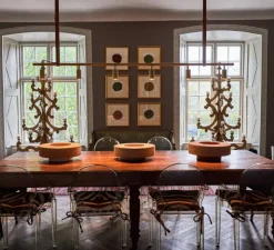 Suspension, Long John 6, Laiton, sangle en cuir marron, L220cm, H17cm - Rubn