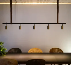 Suspension, Long John 5, Noir, bronze, sangle en cuir marron, L180cm, H17cm - Rubn