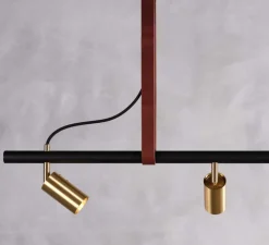 Suspension, Long John 6, Noir bronze et cuir marron, L220cm, H17cm - Rubn