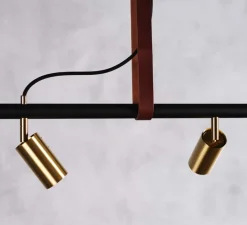 Suspension, Long John 6, Noir bronze et cuir marron, L220cm, H17cm - Rubn