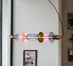 Suspension, Léonor horizontale, rose, doré miroir, fumé, L82,6cm, H15cm - Elements lighting