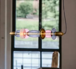 Suspension, Léonor horizontale, rose, doré miroir, fumé, L82,6cm, H15cm - Elements lighting