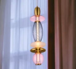 Suspension, Léonor verticale, rose, doré miroir, fumé, Ø15cm, H55cm - Elements lighting